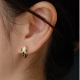 925 Silver Green Zircon Snake Huggie Hoop Earrings