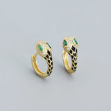 925 Silver Green Zircon Snake Huggie Hoop Earrings