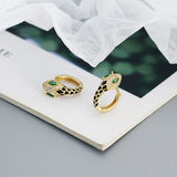 925 Silver Green Zircon Snake Huggie Hoop Earrings