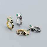 925 Silver Green Zircon Snake Huggie Hoop Earrings