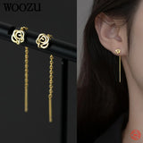 925 Silver Flower Rose Chain Drop Earrings for Women Party