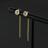 925 Silver Flower Rose Chain Drop Earrings for Women Party