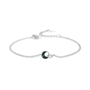 925 Silver Moon Double Ring Abalone Shell Bracelet Bangle Women Jewelry Gift