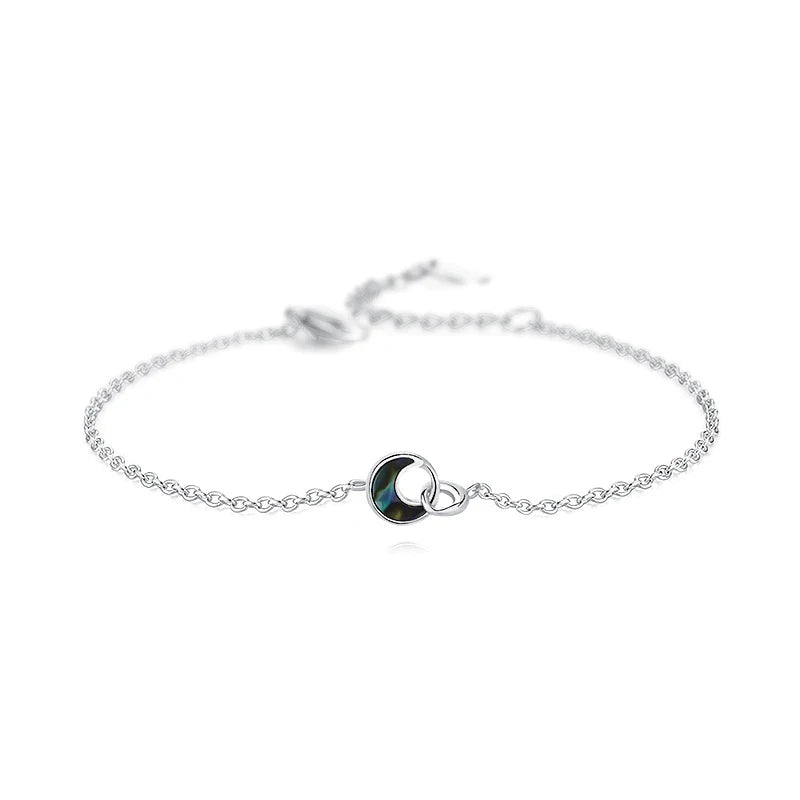 925 Silver Moon Double Ring Abalone Shell Bracelet Bangle Women Jewelry Gift