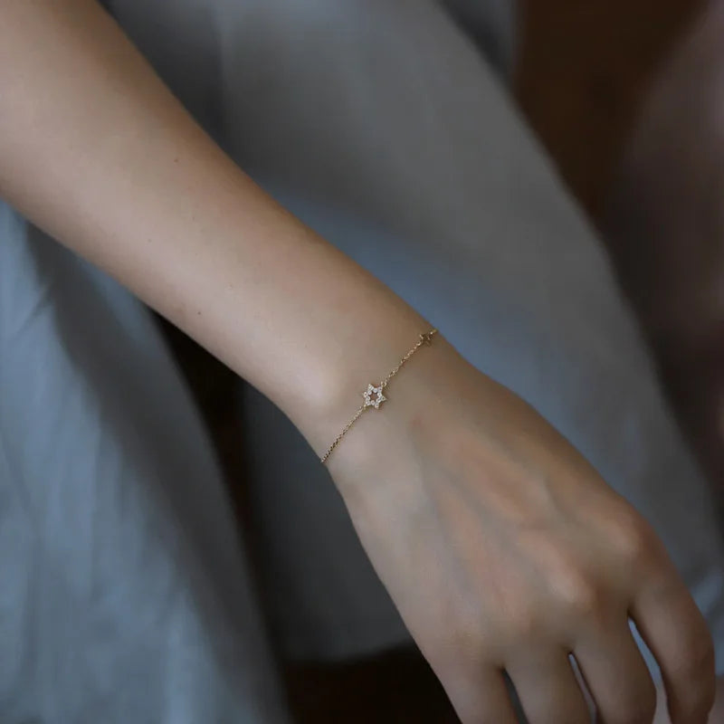 925 Silver Pave CZ Star Chain Bracelet for Women