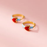 925 Silver Red Enamel Heart Hoop Earrings Daily Wear Gift