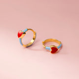 925 Silver Red Enamel Heart Hoop Earrings Daily Wear Gift