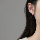 925 Silver Red Enamel Heart Hoop Earrings Daily Wear Gift