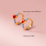 925 Silver Red Enamel Heart Hoop Earrings Daily Wear Gift