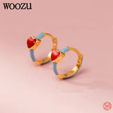 925 Silver Red Enamel Heart Hoop Earrings Daily Wear Gift