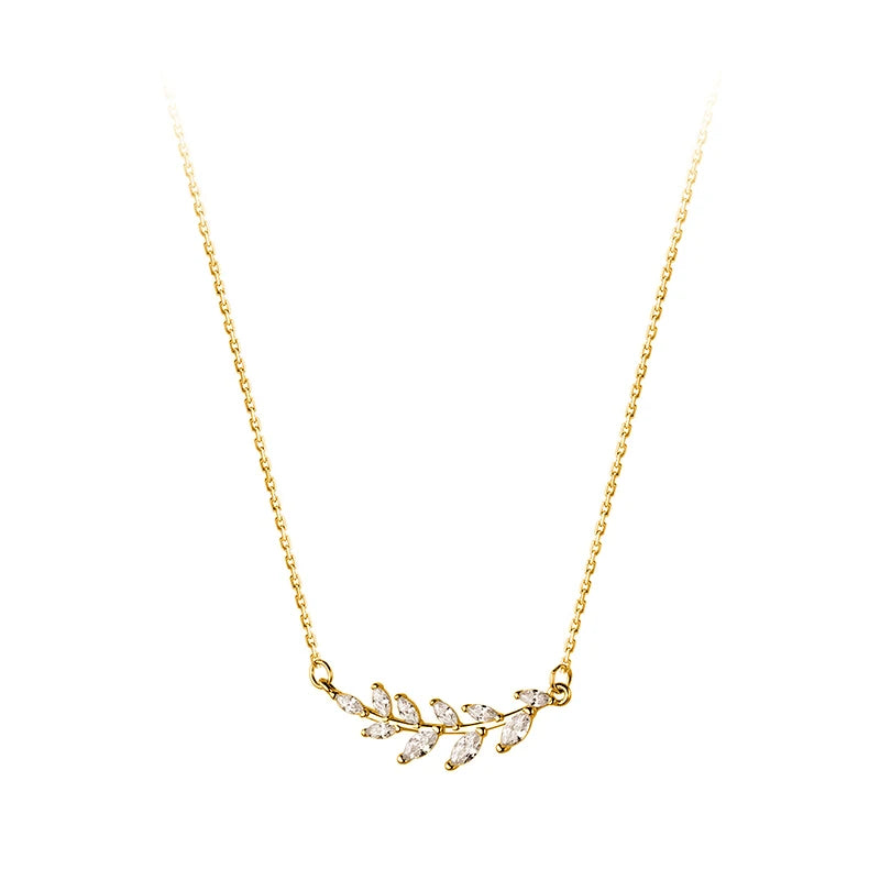 925 Silver Zircon Leaf Tassel Necklace Wedding Clavicle Choker