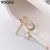 925 Silver Zircon Star Moon Drop Earrings Women Party Jewelry Xmas Gift