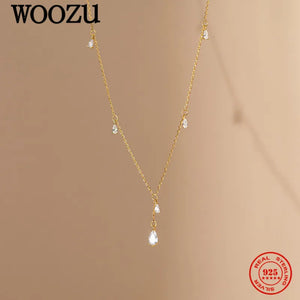 925 Silver Water Drop Zircon Necklace Wedding Jewelry