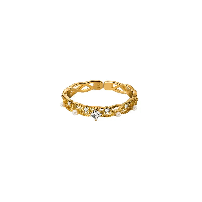 925 Silver Lace Pearl Zircon Finger Rings Wedding Gift
