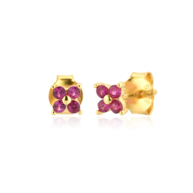 925 Silver Red Crystal Zircon Stud Earrings Romantic Sweet Design
