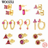 925 Silver Red Crystal Zircon Stud Earrings Romantic Sweet Design