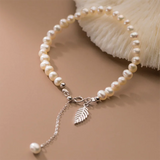 925 Silver Freshwater Pearl Leaf Bracelet Wedding Jewelry Gift