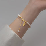 925 Silver Freshwater Pearl Leaf Bracelet Wedding Jewelry Gift