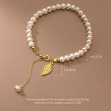 925 Silver Freshwater Pearl Leaf Bracelet Wedding Jewelry Gift