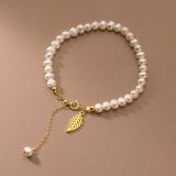 925 Silver Freshwater Pearl Leaf Bracelet Wedding Jewelry Gift