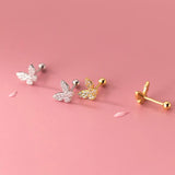 925 Silver Butterfly CZ Zircon Stud Earrings for Women
