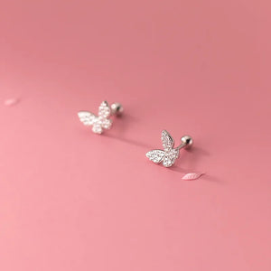 925 Silver Butterfly CZ Zircon Stud Earrings for Women