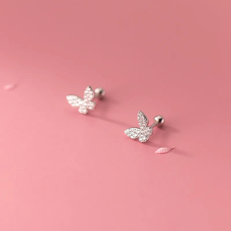 925 Silver Butterfly CZ Zircon Stud Earrings for Women