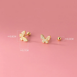 925 Silver Butterfly CZ Zircon Stud Earrings for Women