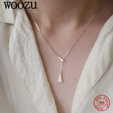 925 Silver Triangle Zircon Pendant Necklace French Girlfriend 14k Plated Gift