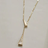 925 Silver Triangle Zircon Pendant Necklace French Girlfriend 14k Plated Gift