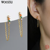 925 Silver Green Zircon Bar Chain Earrings for Women Daily Wear