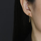 925 Silver Green Zircon Bar Chain Earrings for Women Daily Wear