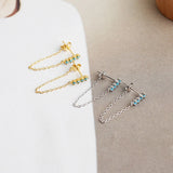 925 Silver Green Zircon Bar Chain Earrings for Women Daily Wear
