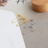 925 Silver Green Zircon Bar Chain Earrings for Women Daily Wear