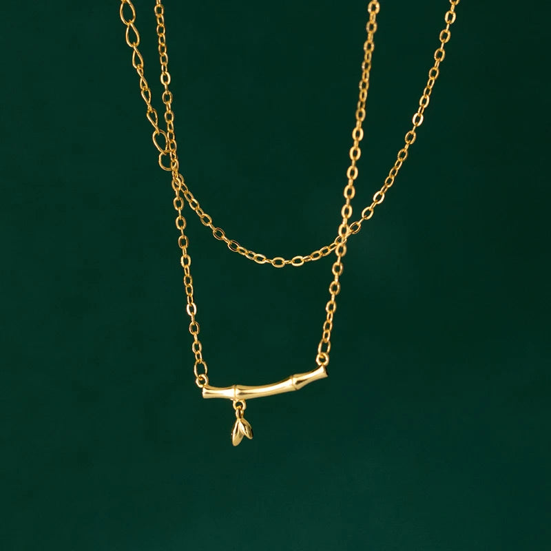925 Silver Bamboo Pendant Necklace for Women Choker