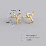 925 Sterling Silver Scissors Stud Earrings for Women Teen Party Charm Unisex