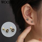 925 Silver Flower Spiral Green Zirconia Stud Earrings