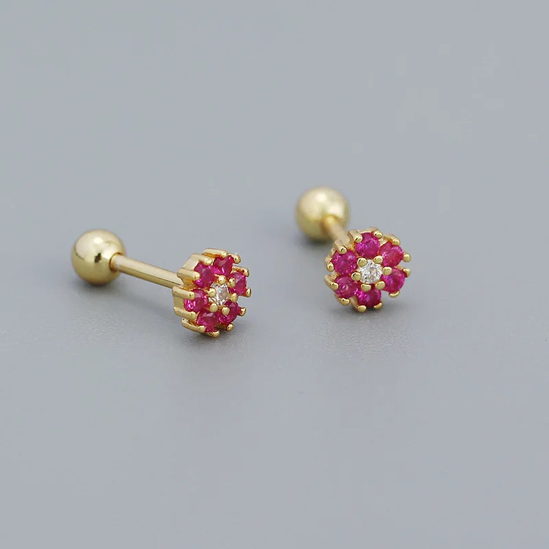 925 Silver Flower Spiral Green Zirconia Stud Earrings