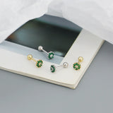 925 Silver Flower Spiral Green Zirconia Stud Earrings