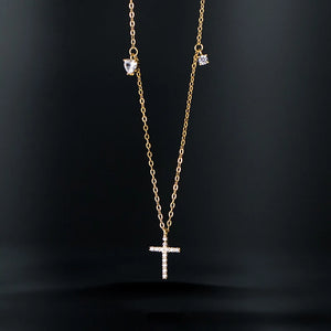 925 Sterling Silver Vintage Cross Zircon Pendant Necklace for Women