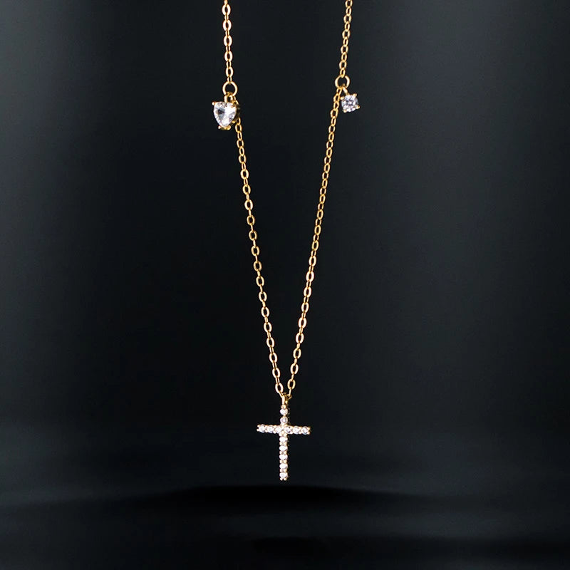 925 Sterling Silver Vintage Cross Zircon Pendant Necklace for Women