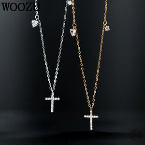 925 Sterling Silver Vintage Cross Zircon Pendant Necklace for Women