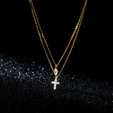Vintage Double Chain Cross Stone Pendientes Necklace for Women