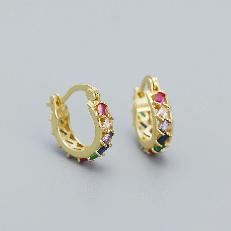 925 Silver Zircon Huggie Hoop Earrings Party Jewelry