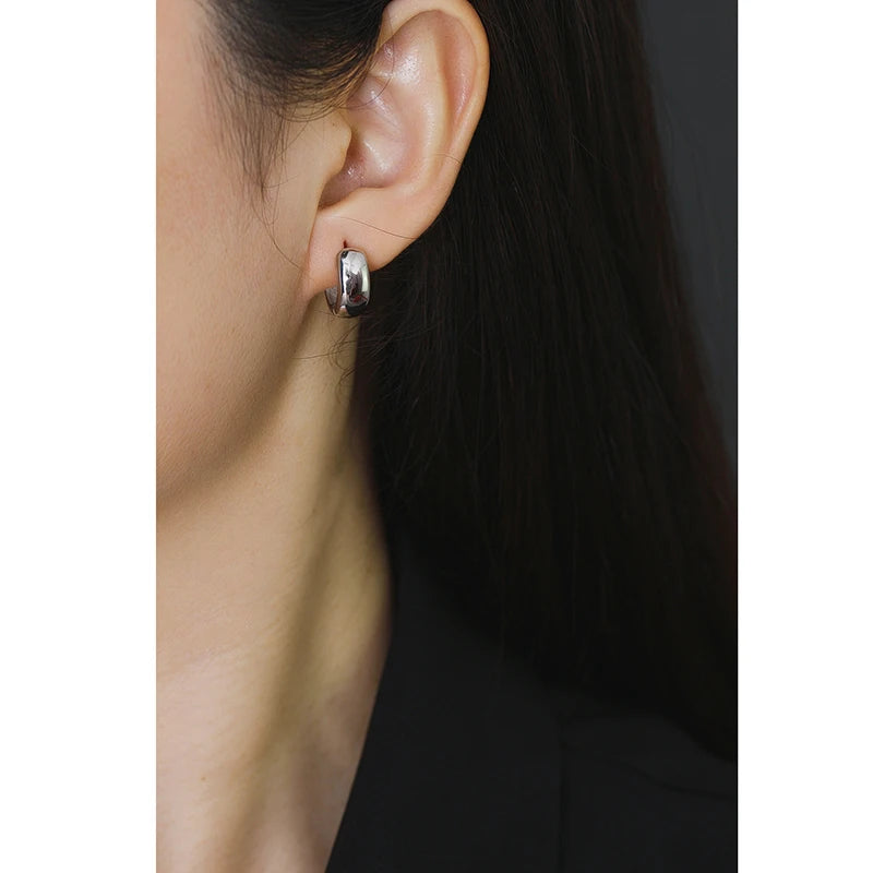 925 Silver Vintage Huggie Hoop Earrings Women Punk Rock French Ear Jewelry