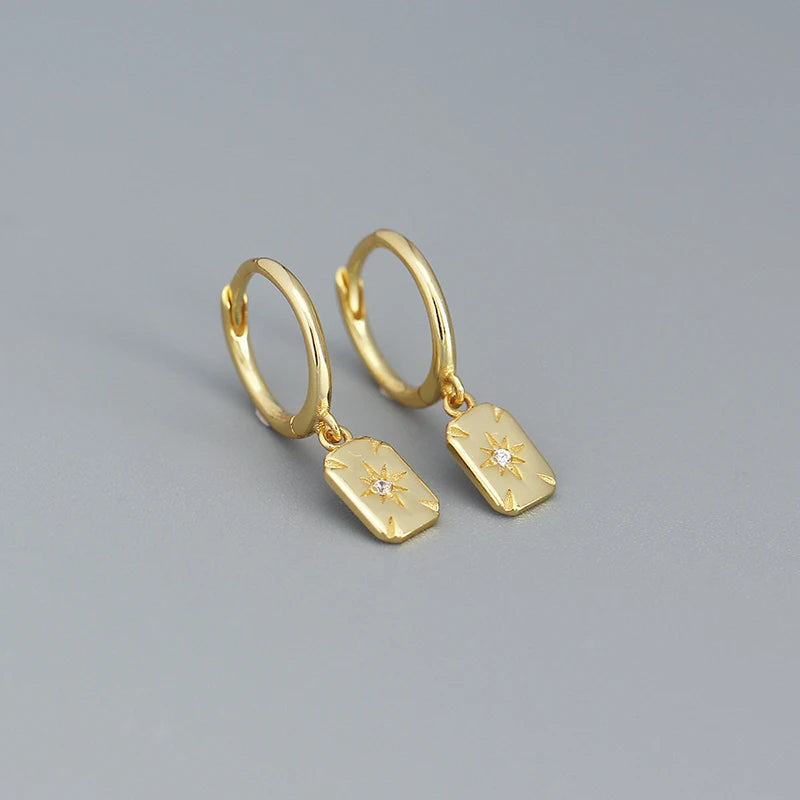 Vintage Square Star Drop Earrings for Women Daily Wear European Jewelry