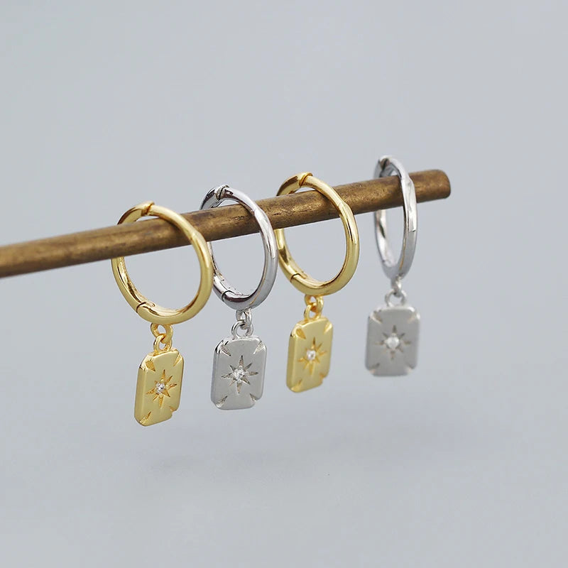 Vintage Square Star Drop Earrings for Women Daily Wear European Jewelry