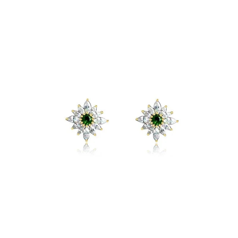 925 Sterling Silver Zircon Flower Stud Earrings for Women