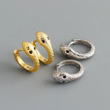 Bohemia Glossy Snake Huggie Earrings 925 Silver French Hip Hop Rock Men
