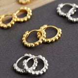Bohemian 925 Silver Hoop Earrings Round Beads Ear Buckle